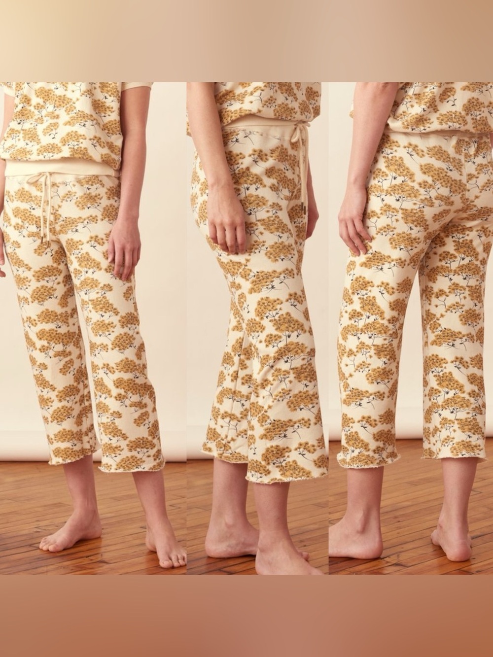 THE GREAT • wide leg cropped sweatpants in chamomile floral - size 0 small